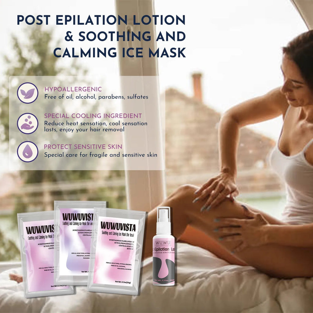 Professional waxing kit with hard wax beans, pink wax warmer, applicator sticks, lotion and ice masks.
