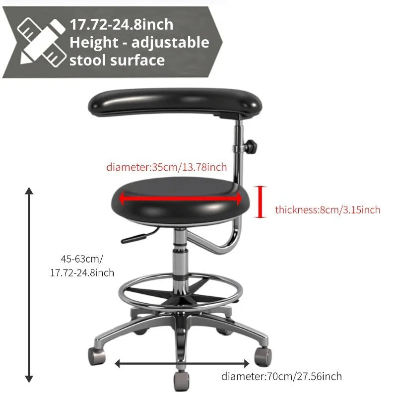 Black leather dental nurse chair with hydraulic lift mechanism for dental surgery positioning