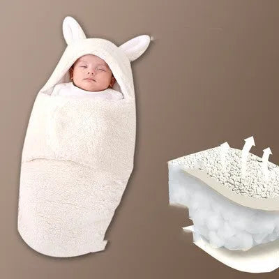 Baby newborn thickened out wrap swaddle sleeping bag in blue lamb wool, suitable for winter, size 0-3 months.