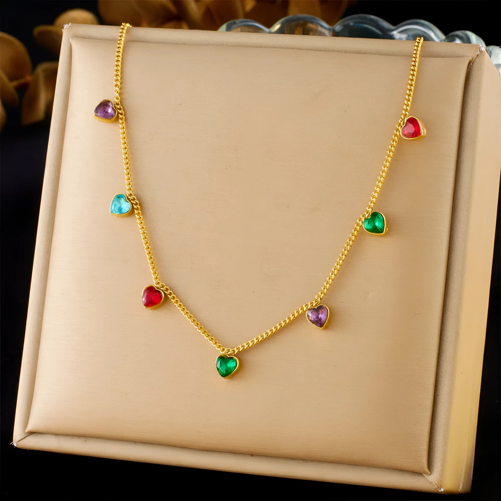 Gold-plated heart necklace on adjustable stainless steel chain