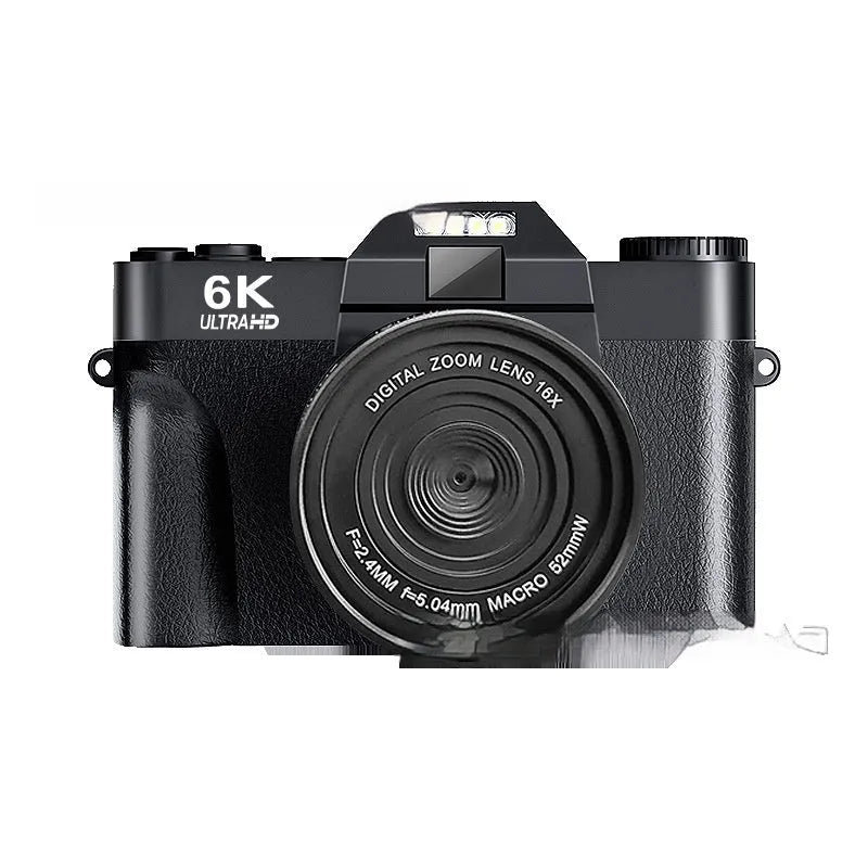 6K HD retro mirrorless camera in black with 32G card, compact design for travel photography