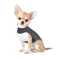 Heather grey dog anxiety vest or warm jacket on a size chart showing weights from under 4kg to over 50kg.