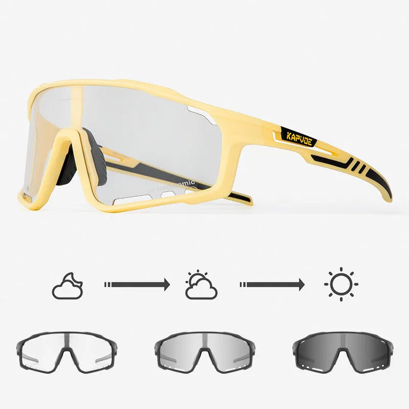 Photochromic sports sunglasses with semi-rimless TR90 frame for cycling.