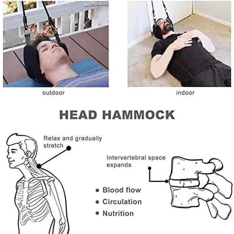 Black neck hammock cervical spine tensioner with velvet, sponge, and breathable mesh three-piece set