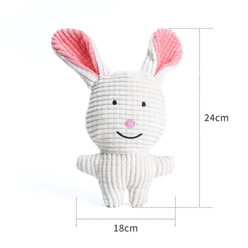 Animal shape plush dog chew toy with squeaker sound in multiple colour options