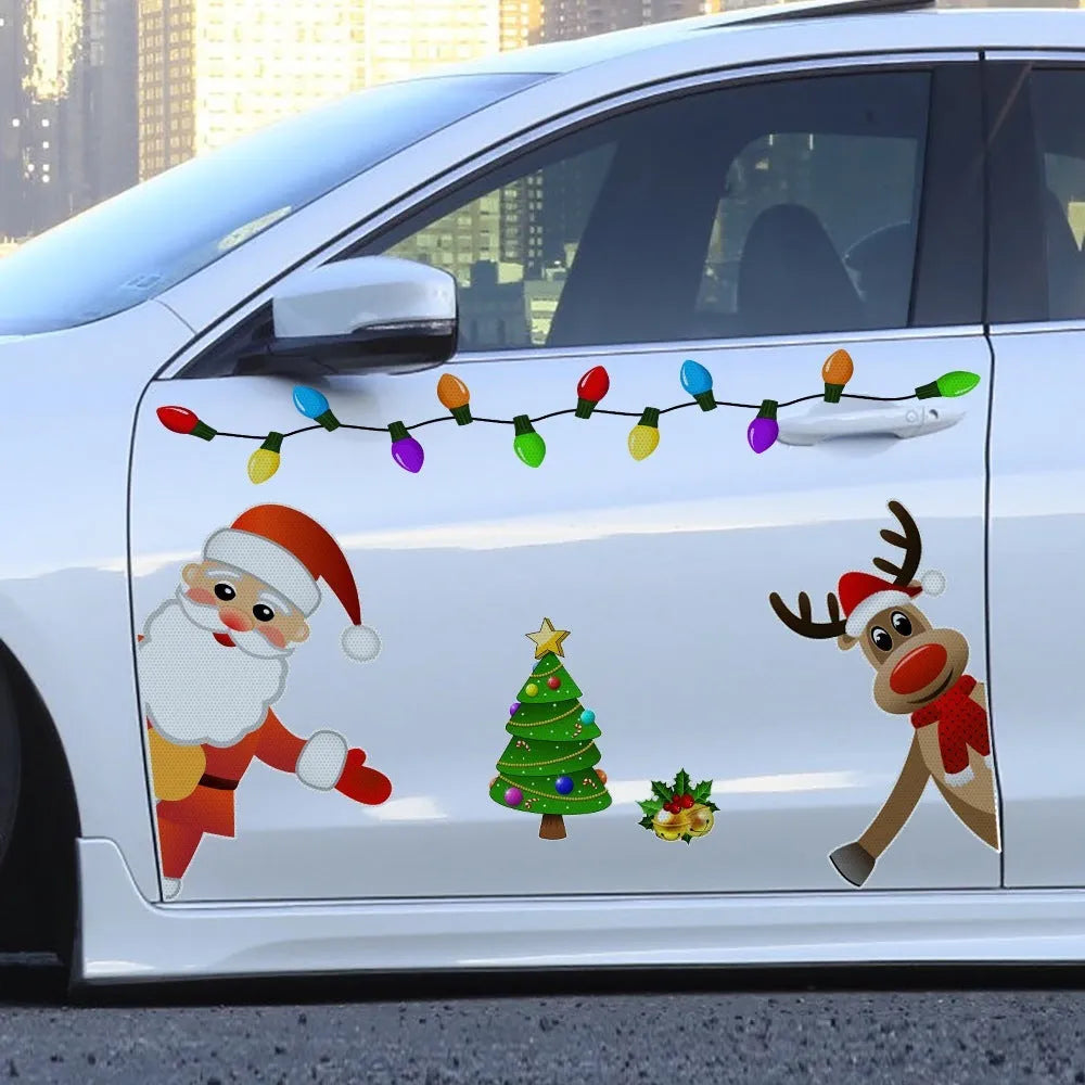 Christmas elk reflective magnetic car decoration sticker in cartoon style on vehicle surface