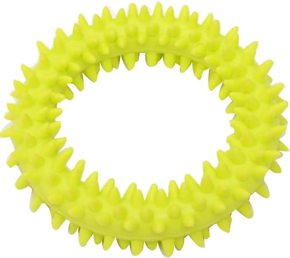 Blue spiky TPR circle ring dog chew toy for dental cleaning and bite training