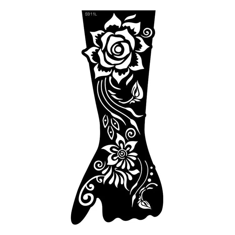 Pack of geometric hollow template tattoo stickers with machine-cut paper stencils for DIY art.