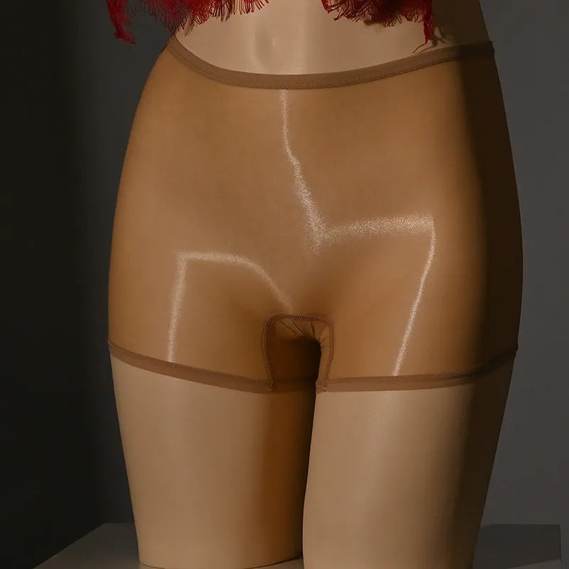 Shiny men's seamless underwear stockings in multiple colours on a mid waist model
