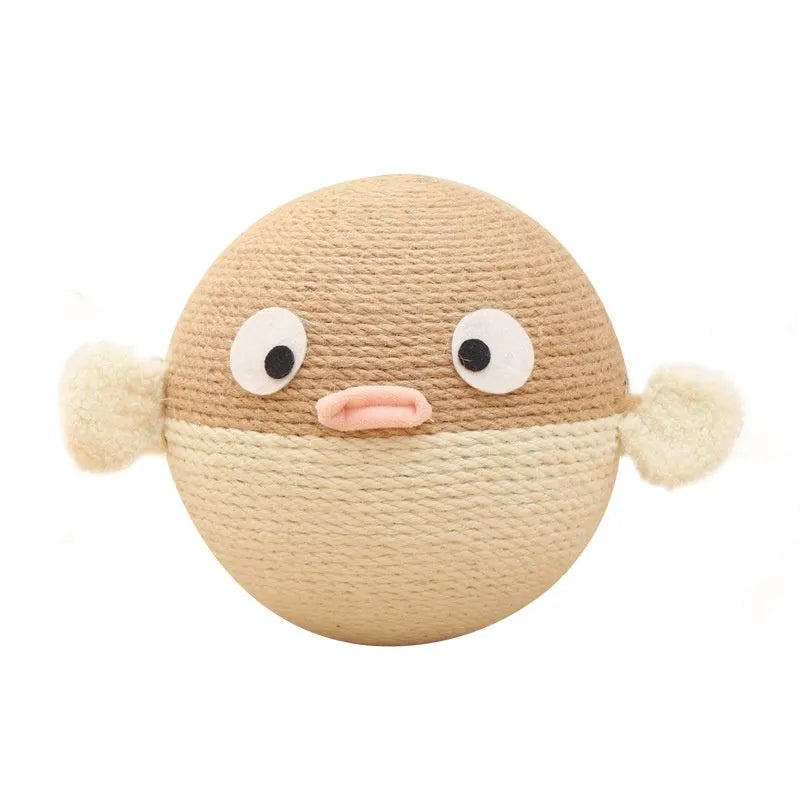 Puffer leakage food feeder toy for dogs and cats, a 15cm sisal hemp cube puzzle.