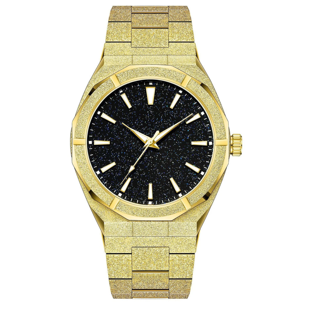 Men's stainless steel business watch with luminous markers in black, gold, or silver