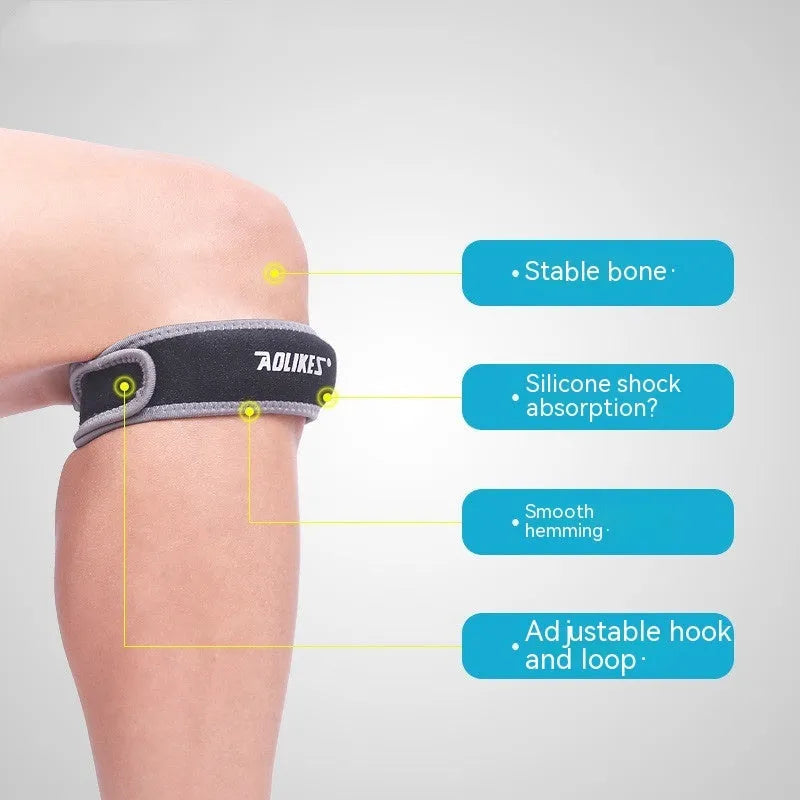 Black and grey patella retinaculum knee support strap for running, cycling and sports