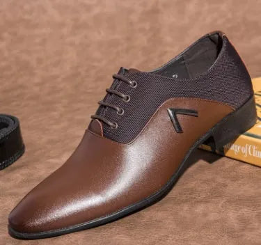 Men's Oxford business casual shoes in black, brown, and yellow with artificial PU leather upper