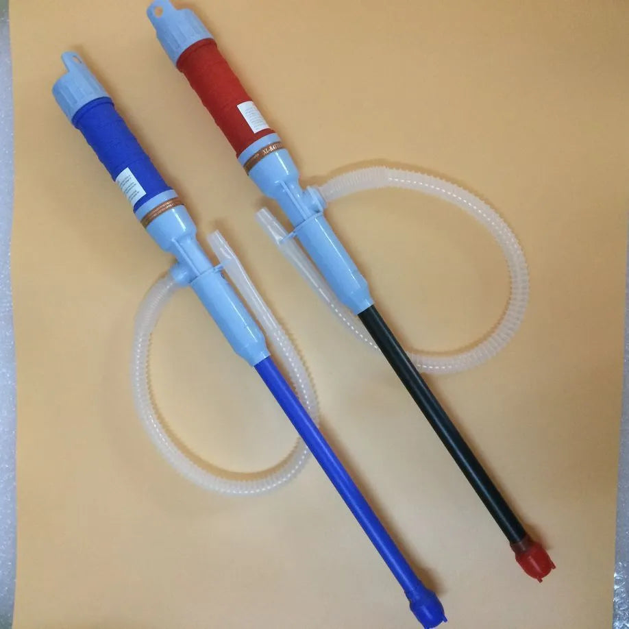 Blue manual hand pump for transferring gasoline and liquids to vehicles