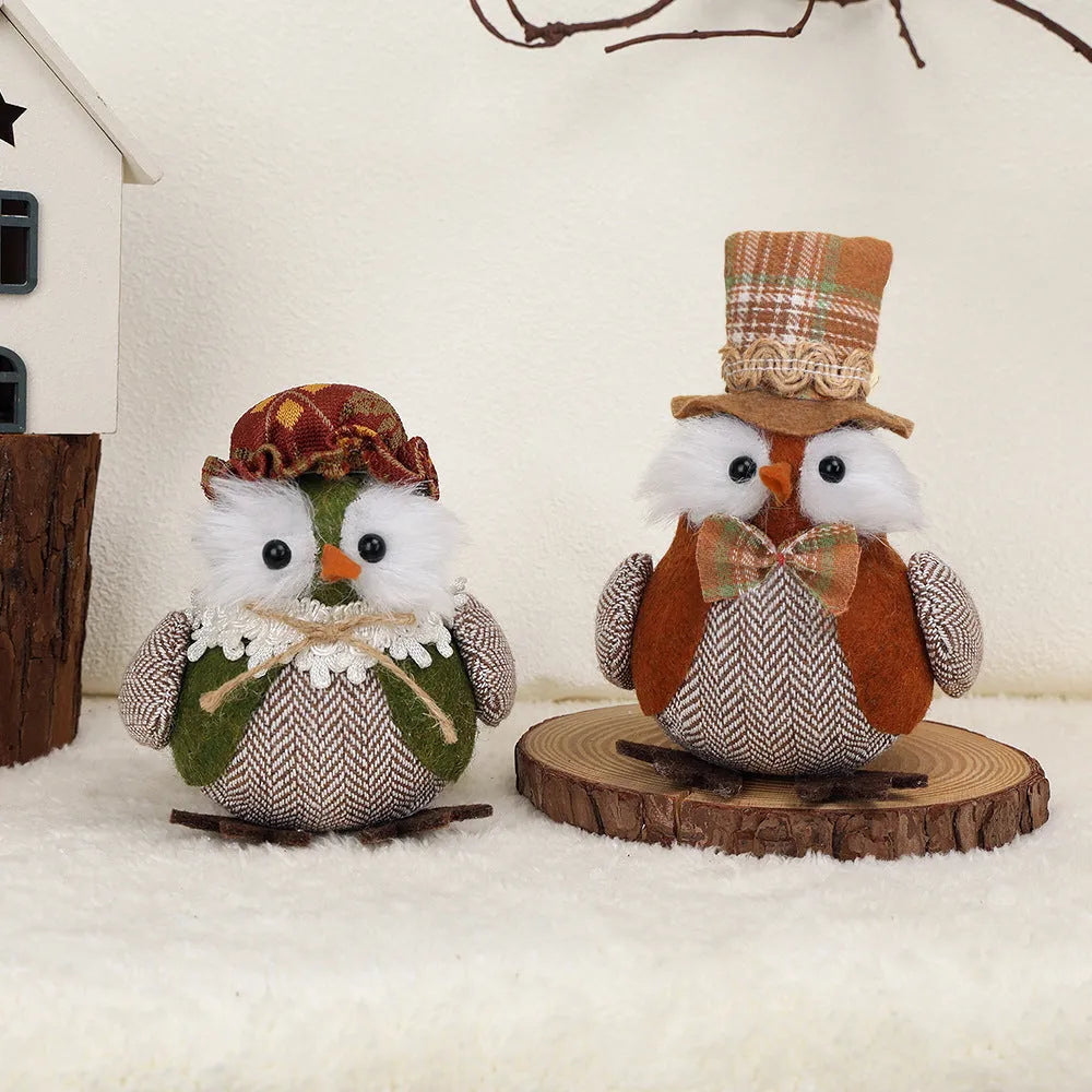 Orange and green owl harvest bird pendant ornament for window or desktop Thanksgiving decoration