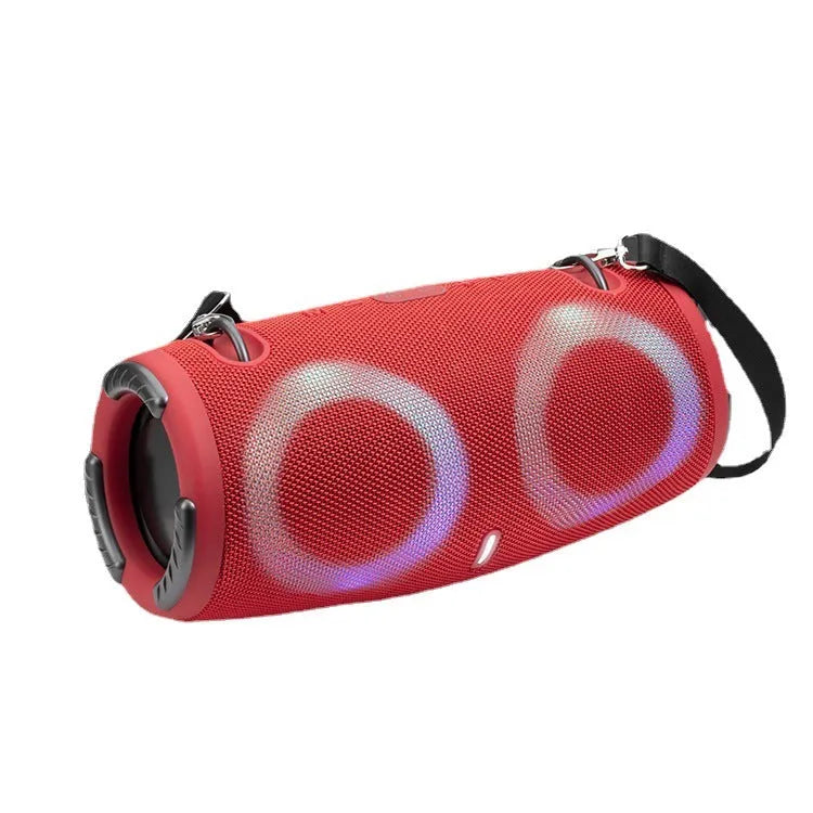 War Drum portable Bluetooth speaker with RGB coloured lights in multiple colour options on a strap.