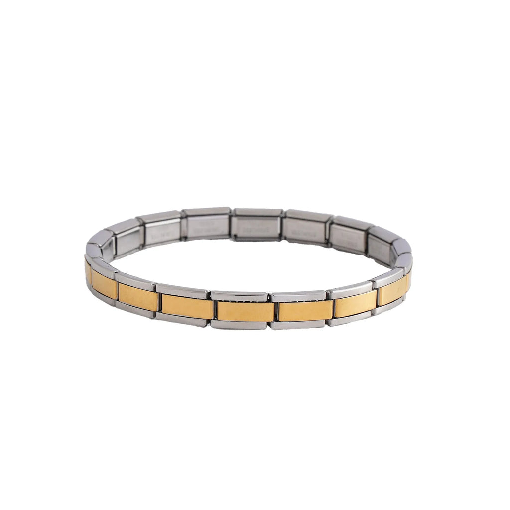 Stainless steel geometric unisex bracelet in steel colour with ring motif