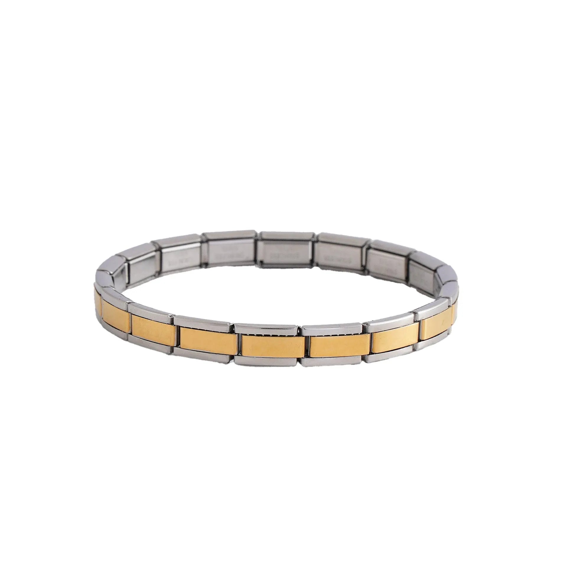 Stainless steel geometric unisex bracelet in steel colour with ring motif