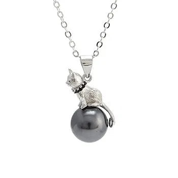 Sterling silver cat pendant necklace on a chain, showcasing the feline design in an elegant style.