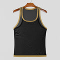 Men's white polyester mesh athletic vest with tight fit and straight hem design