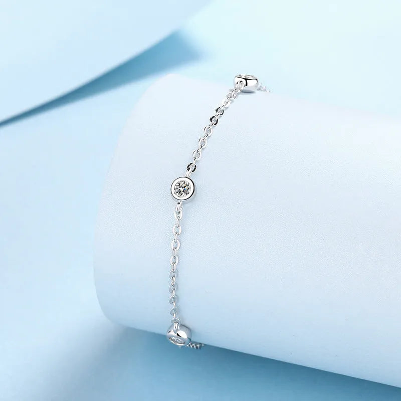 Sterling silver moissanite bracelet with 925 silver, fifty point stones in natural flowing design