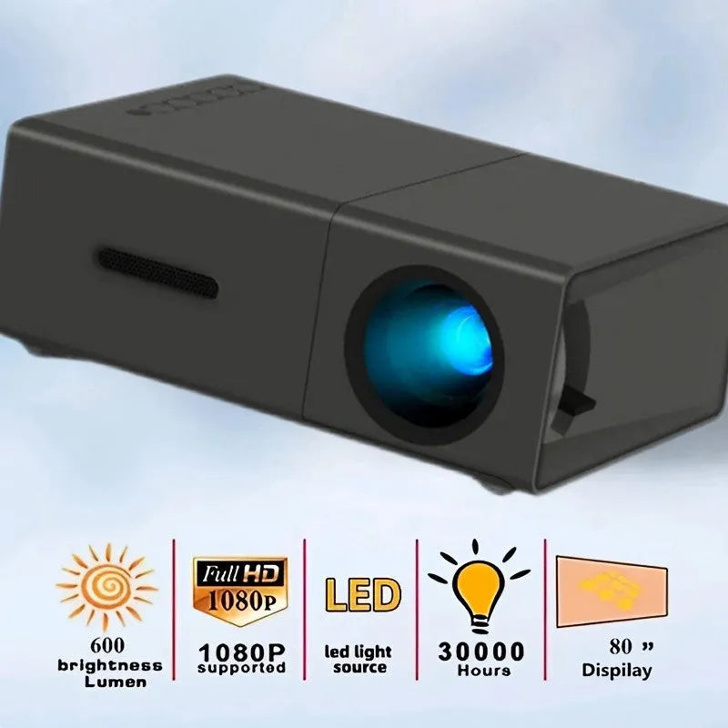 M100 portable LED home projector in black or white colour with remote control and accessories