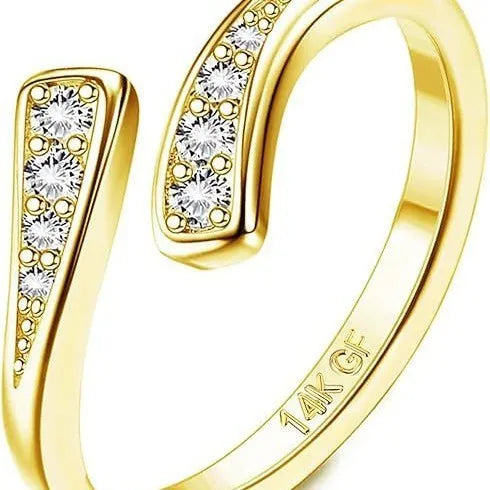 Geometric toe ring with gold copper plating and rhinestone water drop designs