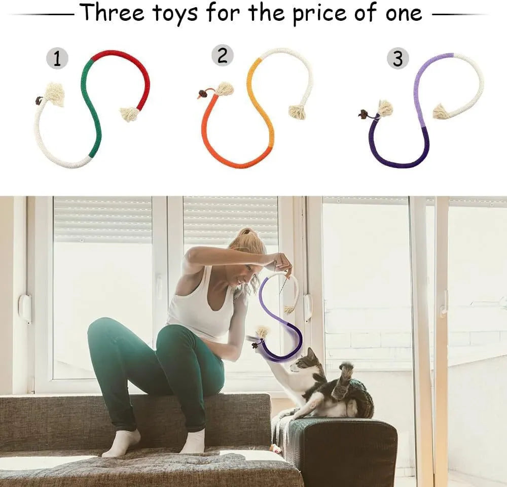 70cm cotton bite-resistant cat teasing rope toy in three colour options