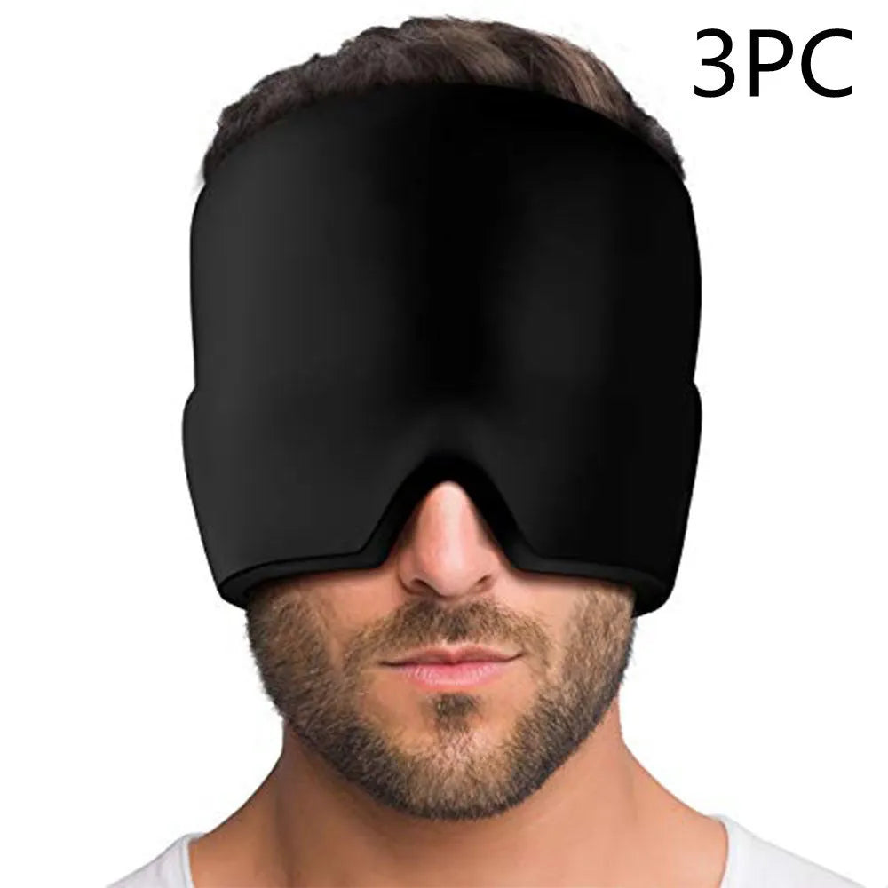 Black elastic gel cold compress eye mask for headache relief with measurements