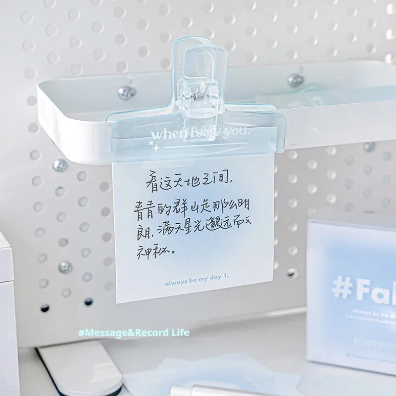 Square 70mm multifunctional notepad with blush, blue, green, and purple colour options showing sticky notes, note paper, and parchment sheets.