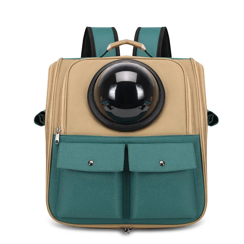 Cat space capsule backpack in solid colour, polyester, for cats up to 7kg, portable pet carrier
