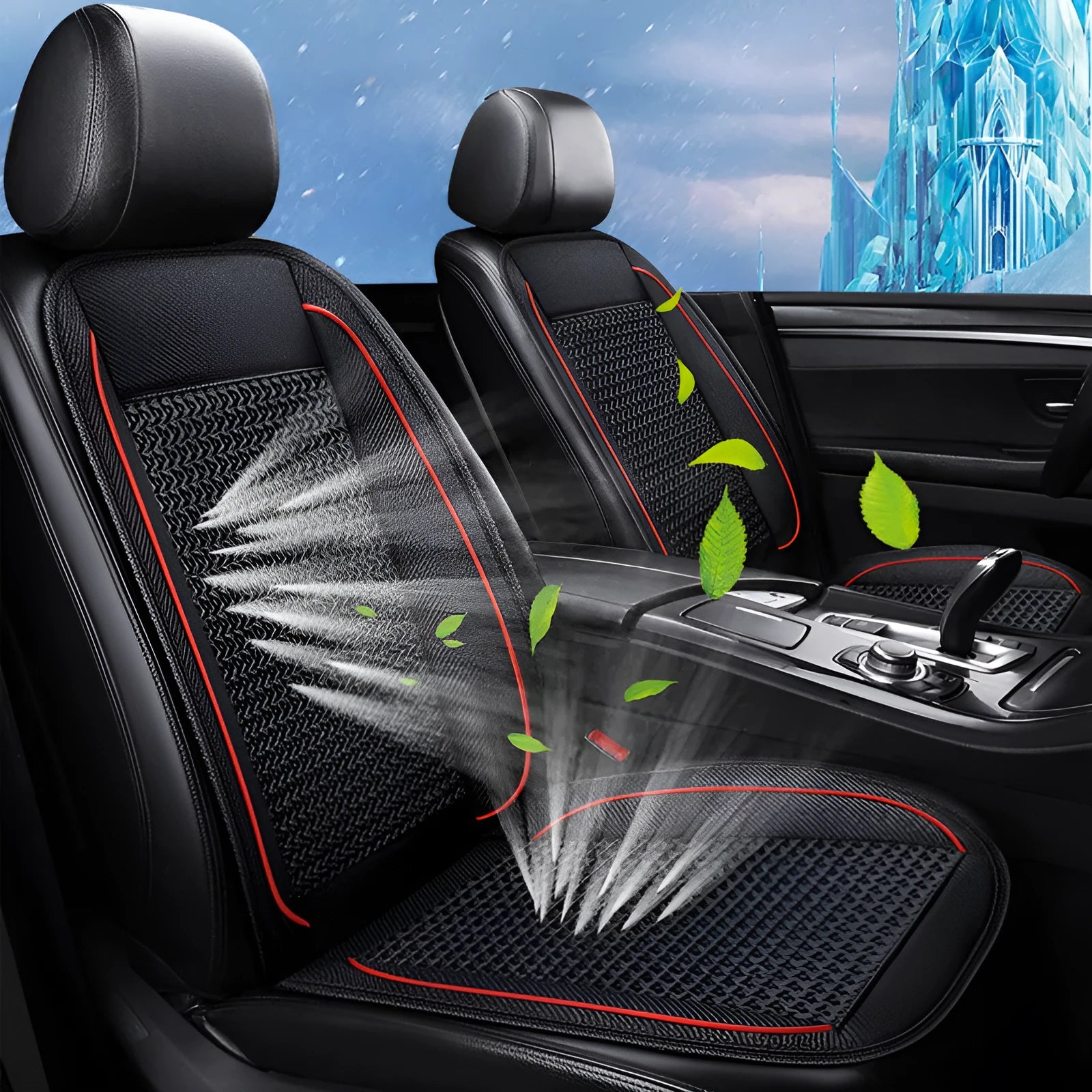 Square black car ventilation seat cushion with massage function on car seat