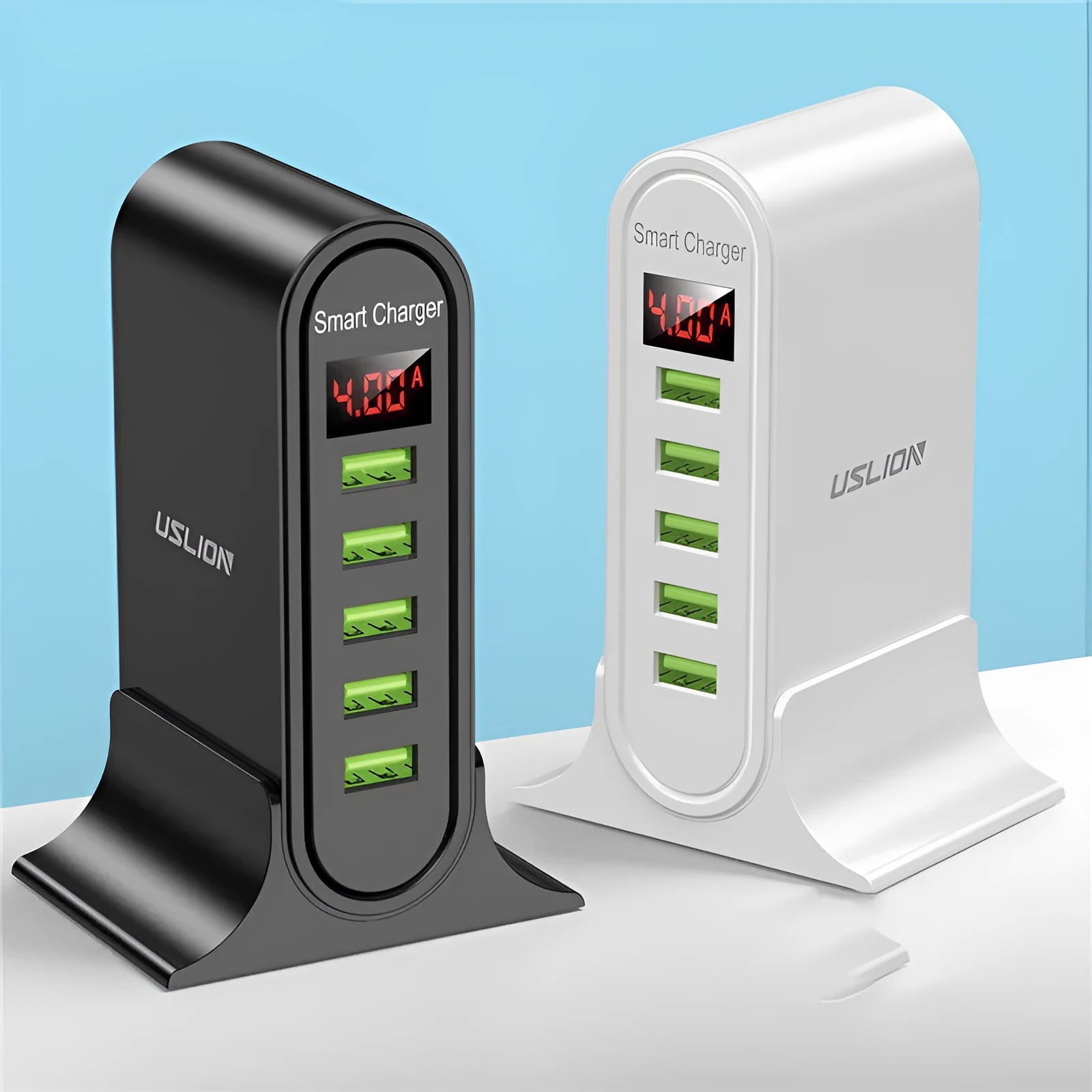 Smart LED digital display USB wall charger in black and white colour options