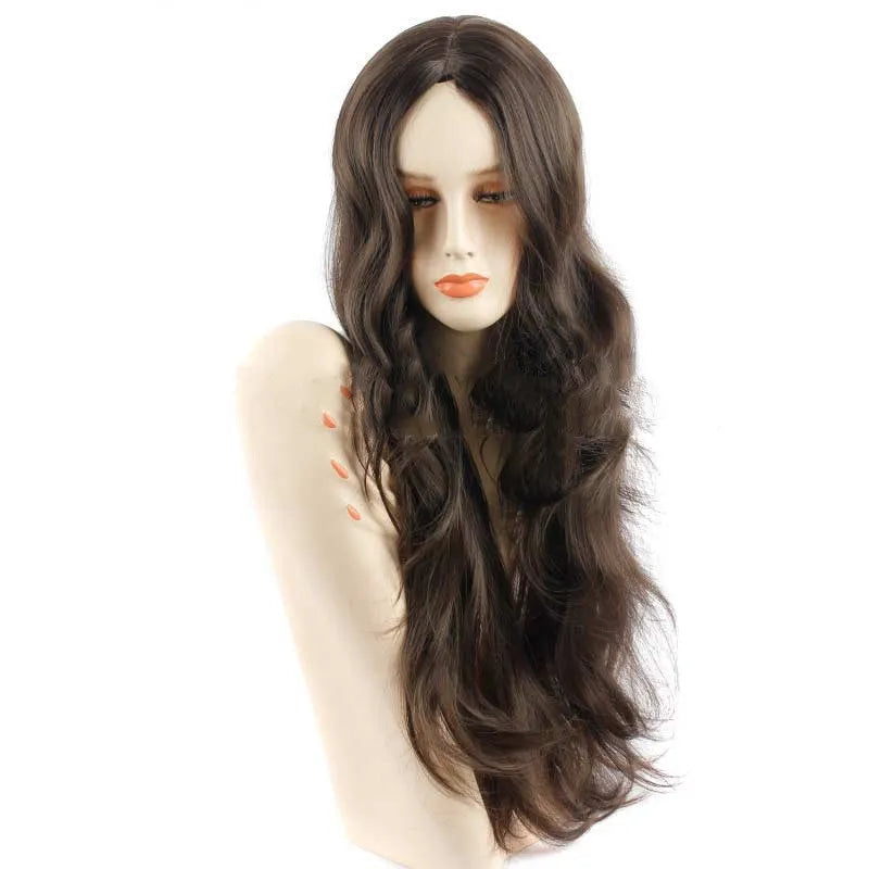 European and American popular wig, 26 inch brown high temperature silk full mechanism wig with long flowing style