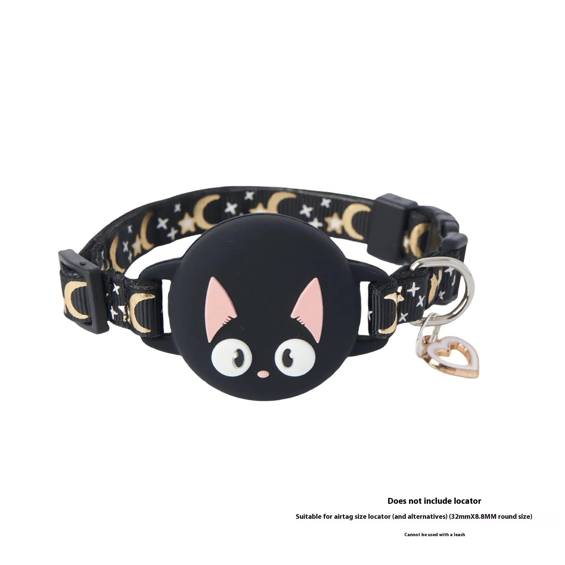 Plastic Airtag protective case for a cat collar in blue, shown next to a collar.