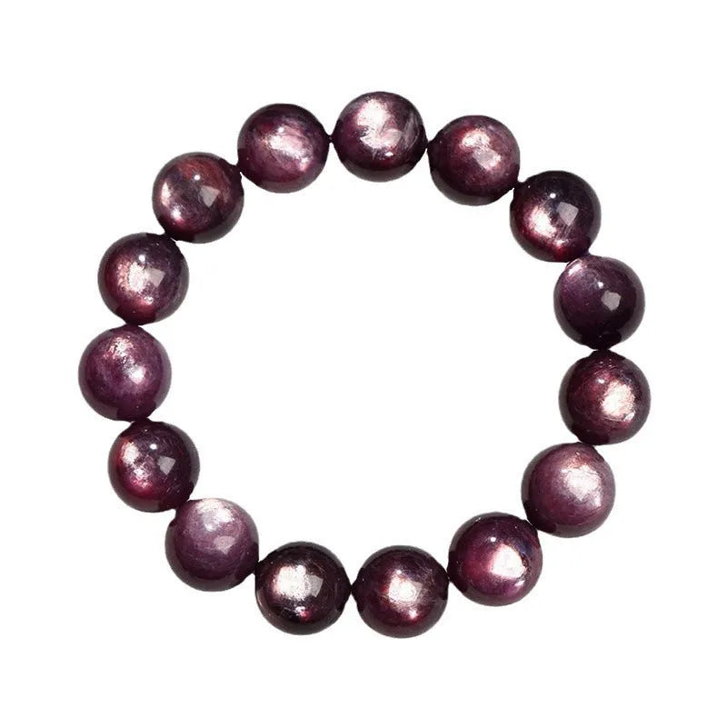 Natural purple lepidolite crystal bracelet with polished round beads in geometry style