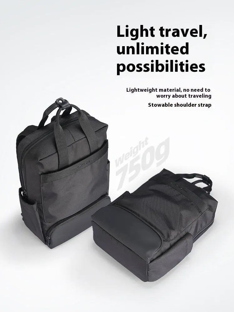 Elegant black Oxford cloth computer backpack with 20-35L capacity and polyester lining
