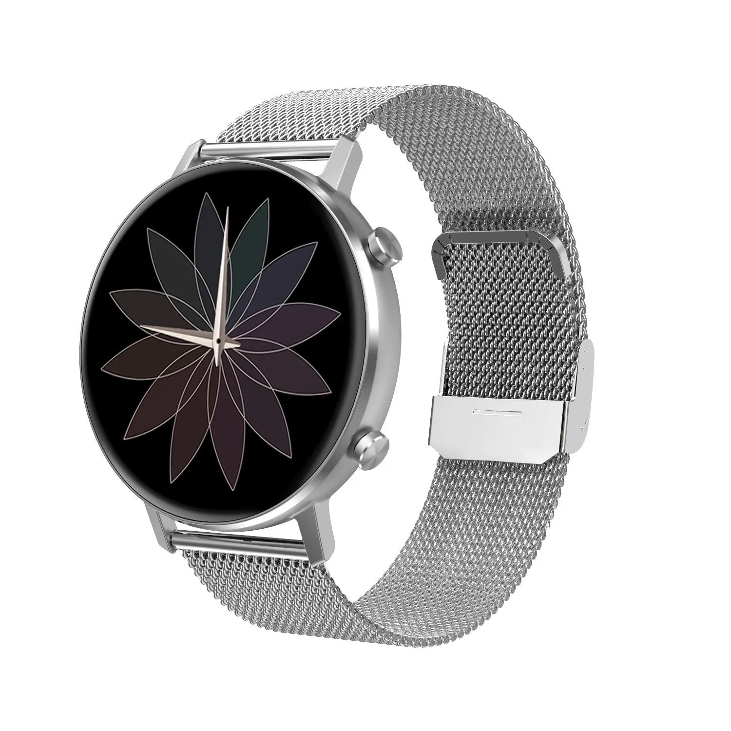 DT96 smart bracelet with touchscreen display and stainless steel wrist strap in silver colour