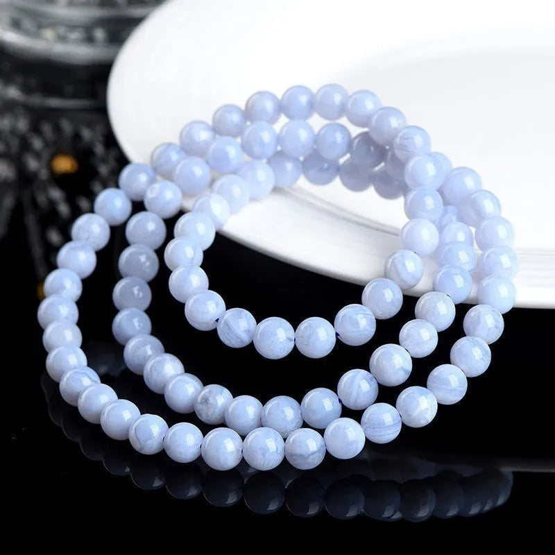 Blue agate bracelet with natural striped patterns on 6-6.8mm beads