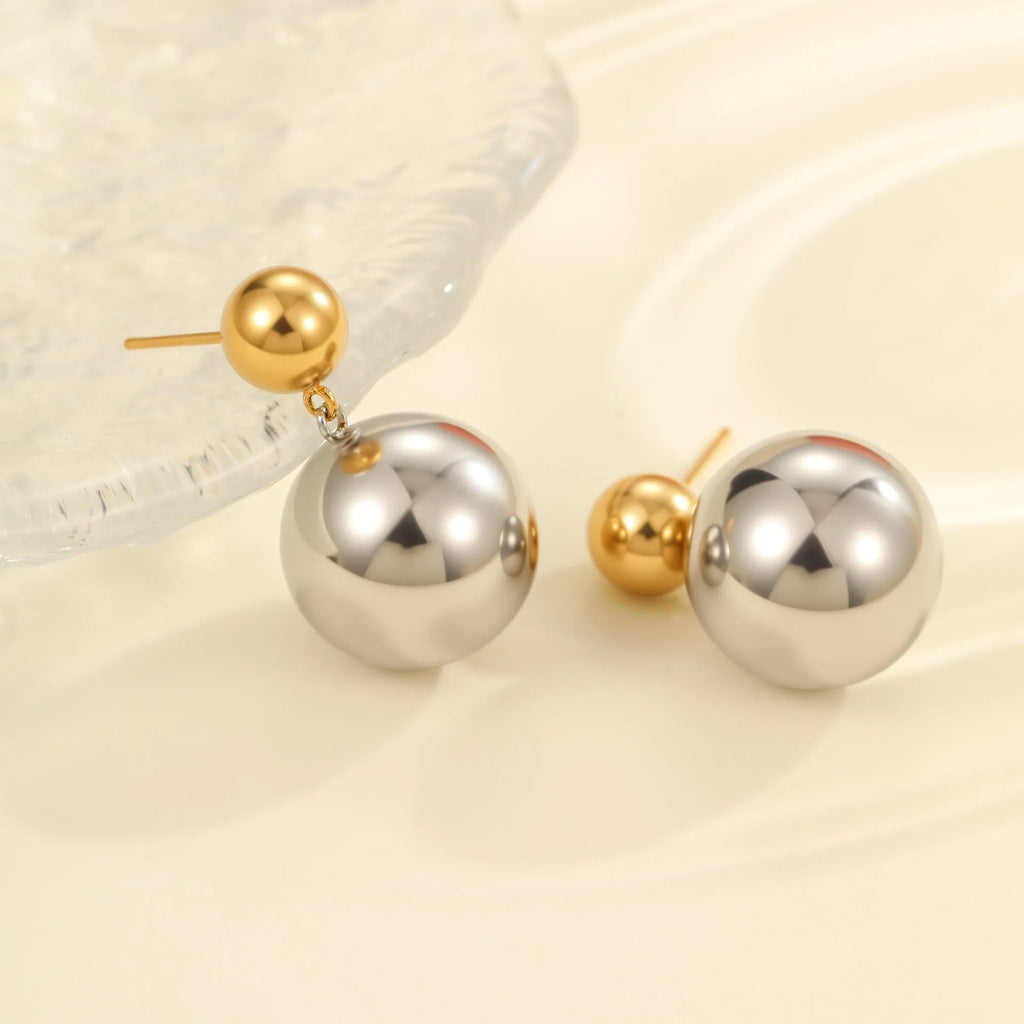 Women's geometric ear studs with round beads in NMSE-J624-3 colour-block finish