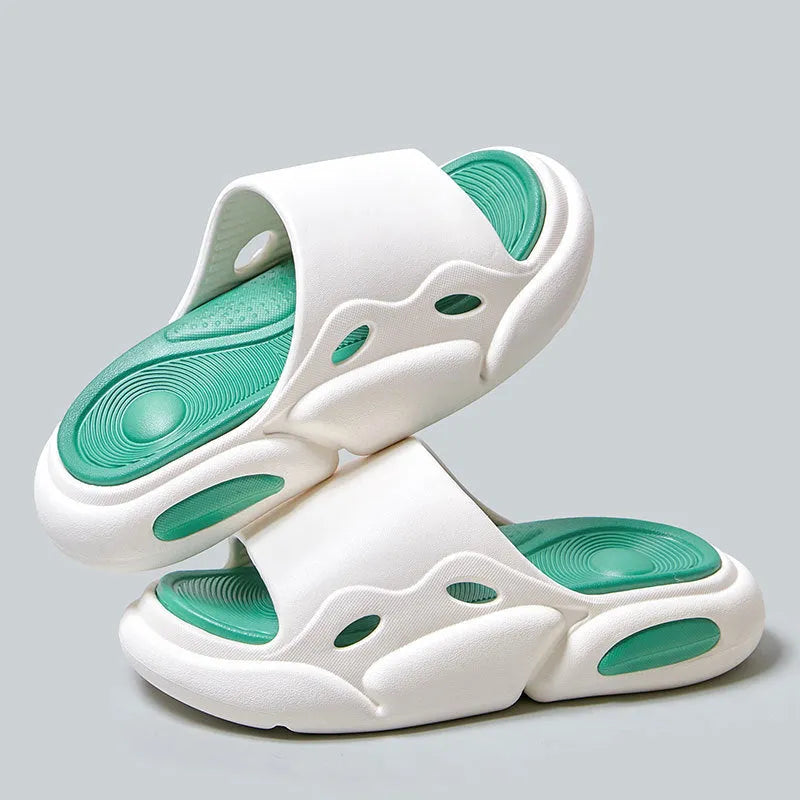 Two-colour thick-soled EVA slippers with leather lining for men and women
