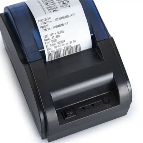 58mm black Bluetooth thermal receipt printer for desktop use in supermarket or takeout