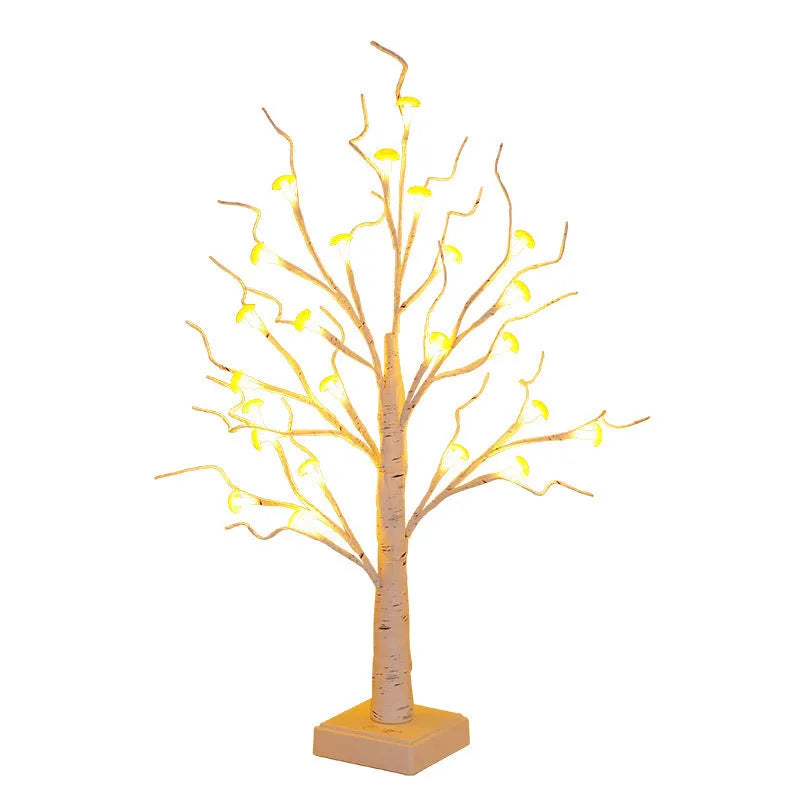 60cm tall plastic Mushroom Tree LED lamp with birch base and 24 small detachable flowers.