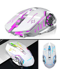 Black and white wireless silent mouse with six buttons and USB receiver