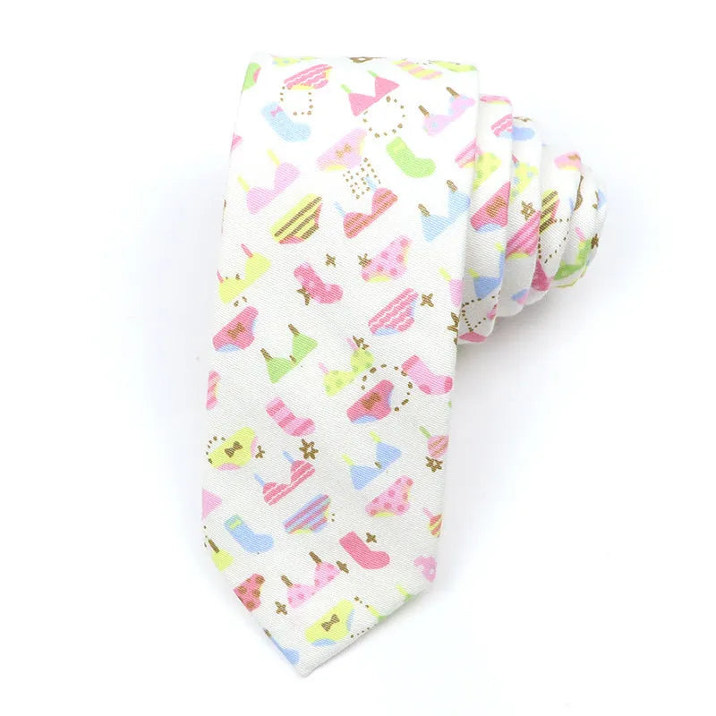 Korean style narrow cotton bow tie with cartoon pattern printing and adjustable neck strap