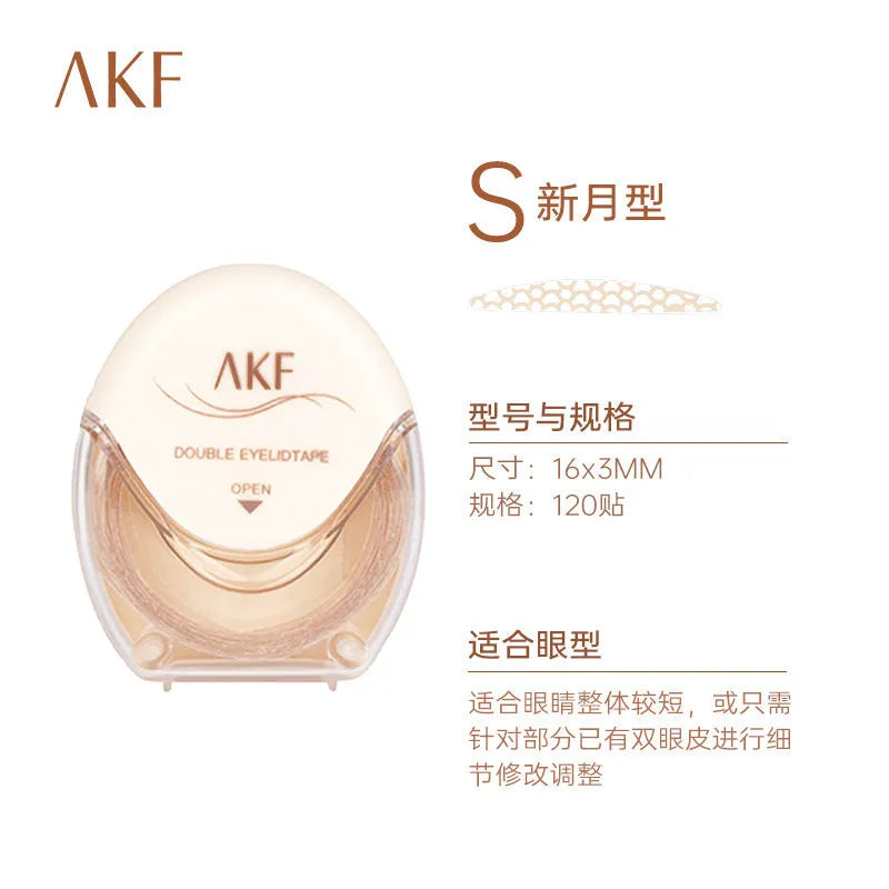 Double eyelid stickers showing invisible lace design in three shapes: Crescent S, Crescent M and Olive M