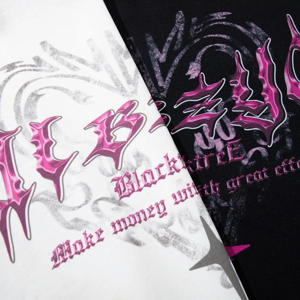 Men's black cotton t-shirt with retro printed design showing front view with short sleeves and loose fit