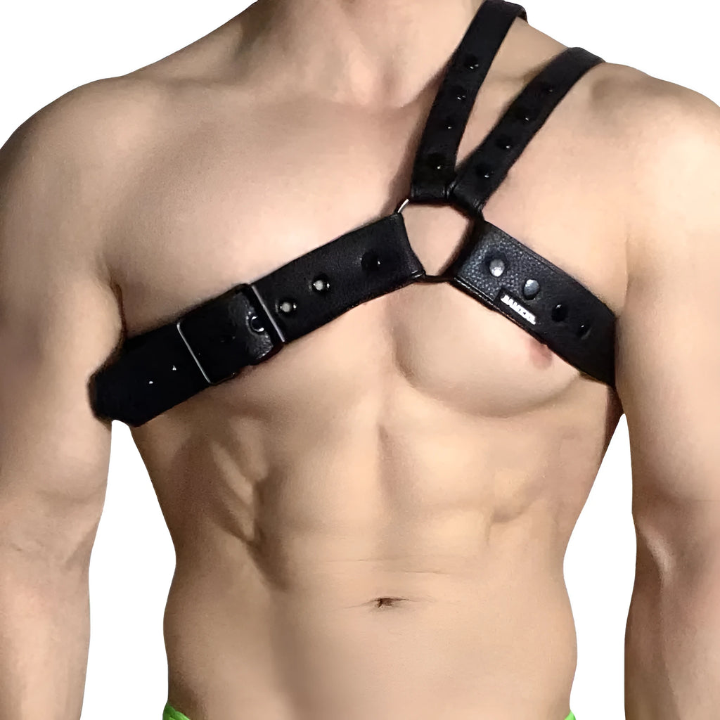 Men's Shoulder Strap Chest Strap Two Layers Synthetic Leather Detachable Adjustable for Running Fitness Cycling Hiking Climbing Sports Protective Gear Black