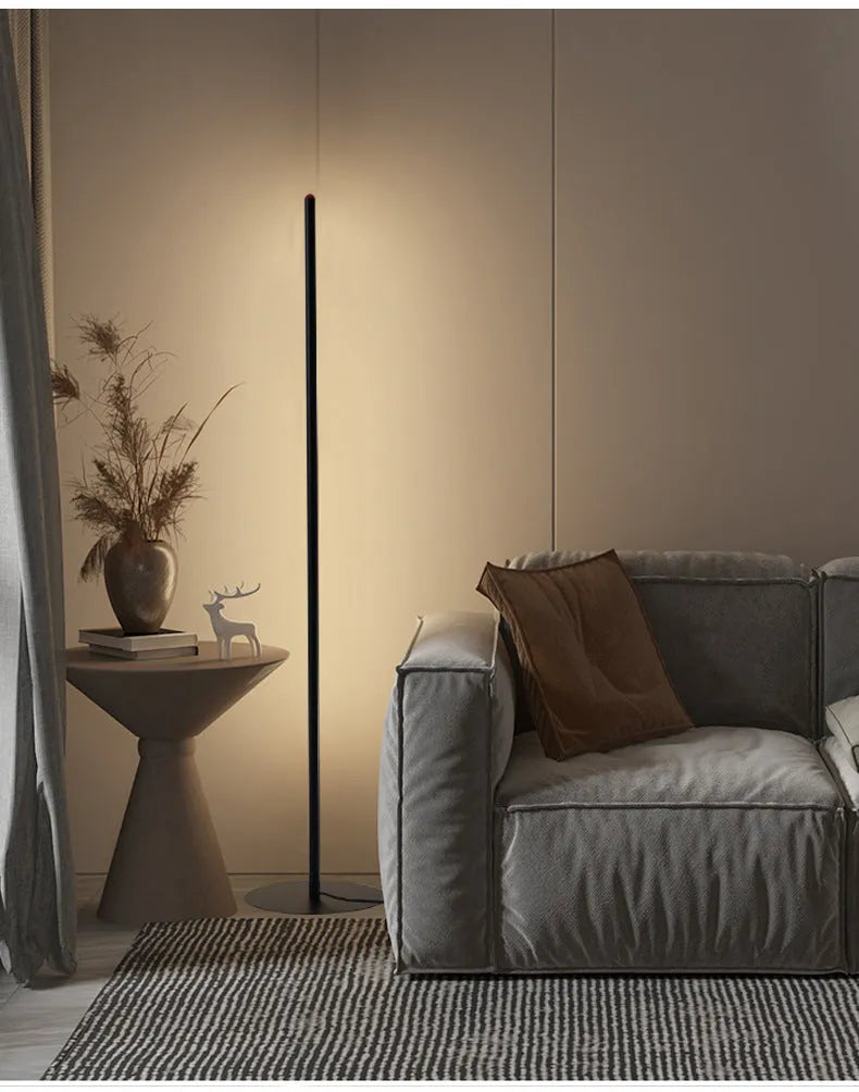 A vertical aluminium alloy floor lamp with a modern simple design, shown in three available sizes.
