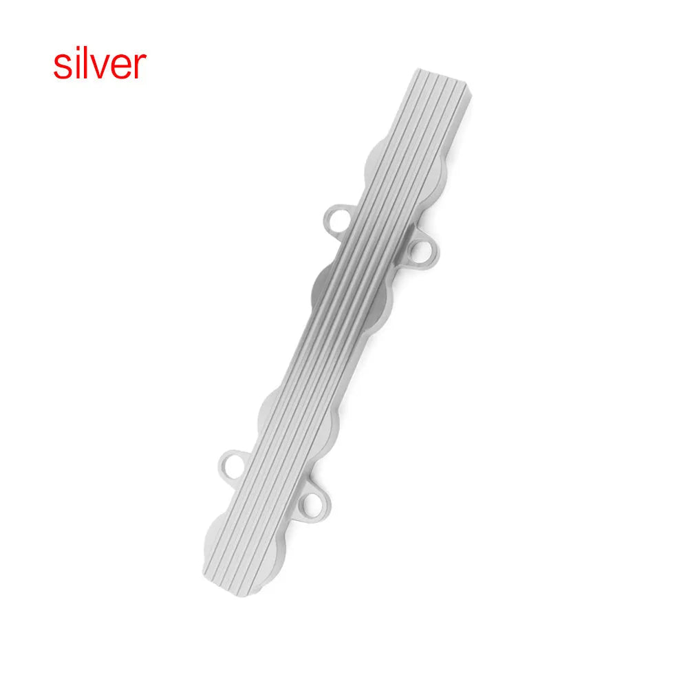Aluminium alloy car engine harness holder bracket in blue, red, and silver, with and without mounting holes.